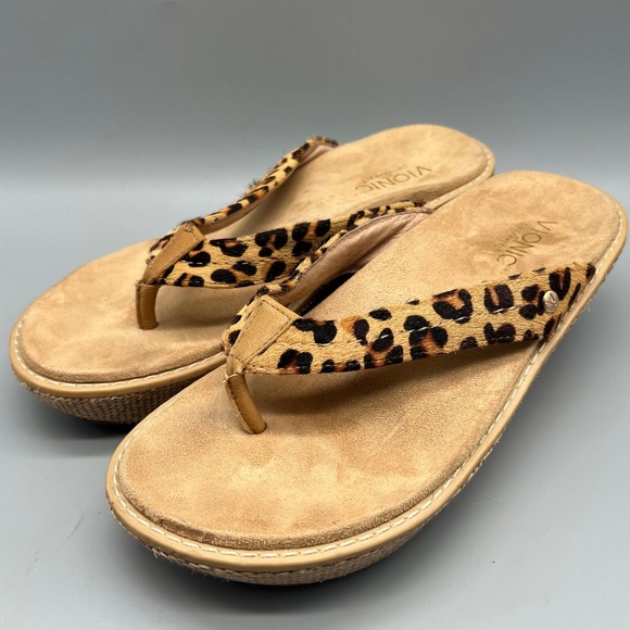Vionic Shoes - Vionic Grenada Leopard Calf Hair Wedge Sandals Orthaheel Tan Brown Women 8